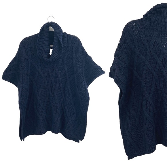 8 My Contemporary Essentials Yoox Chunky Cable Knit Wool Alpaca Poncho Cape OS - Picture 1 of 9